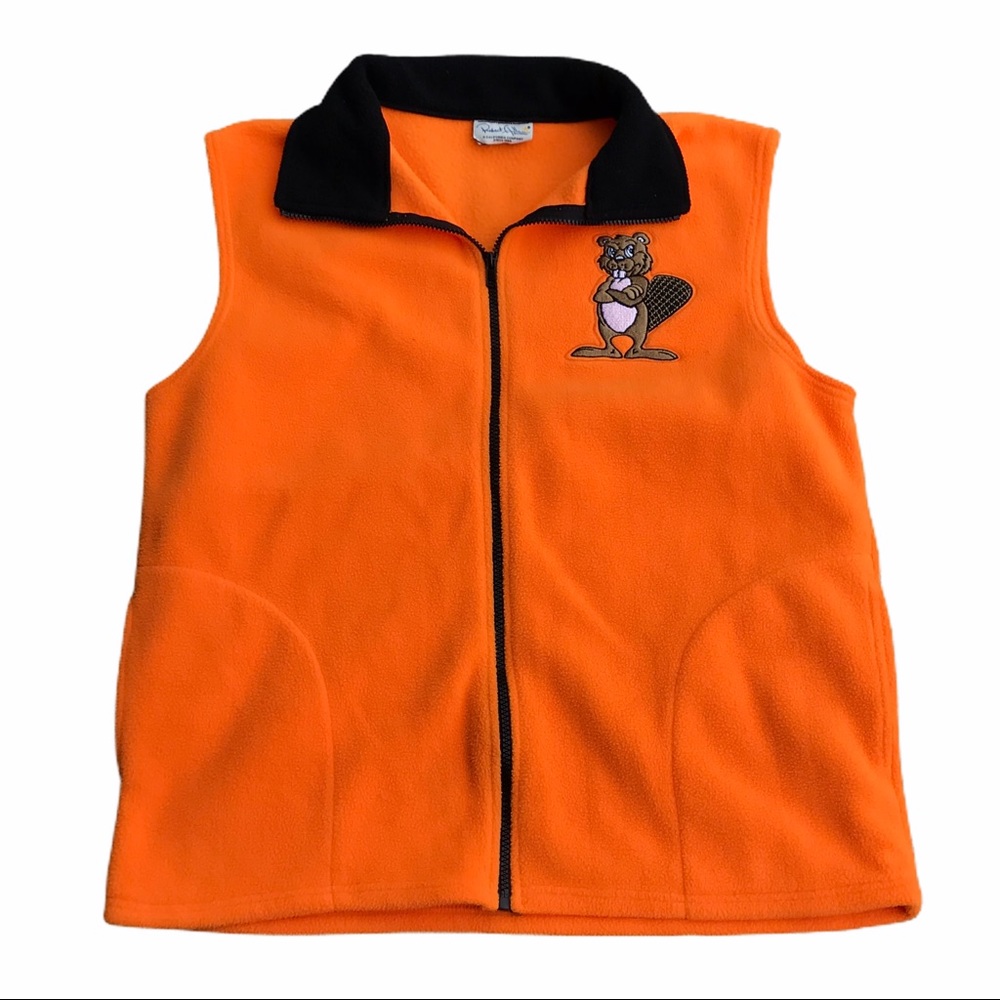 🚭 Orange & Black Fleece Vest - LG
